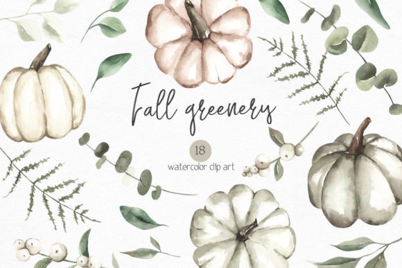 Download Watercolor Fall Pumpkin Greenery Clipart - Greenery clipart Collection