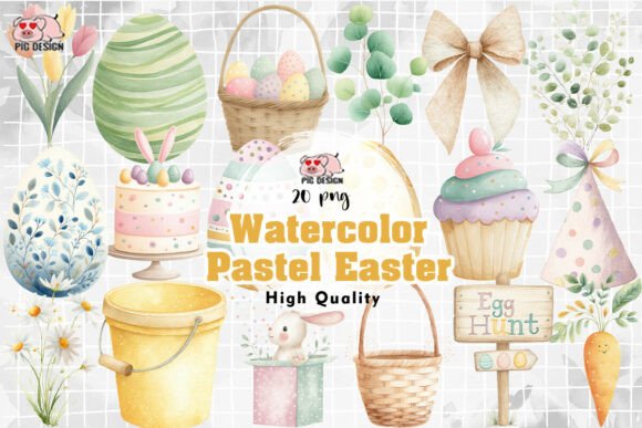 Download Watercolor Pastel Easter Illustrations - Illustrations Collection