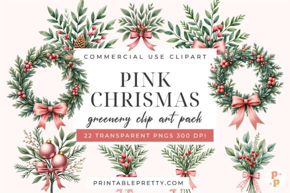 Download Pink Christmas Greenery Clipart PNG - Greenery clipart Collection