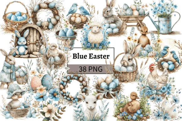 Download Blue Easter Illustrations Bundle PNG - Illustrations Collection