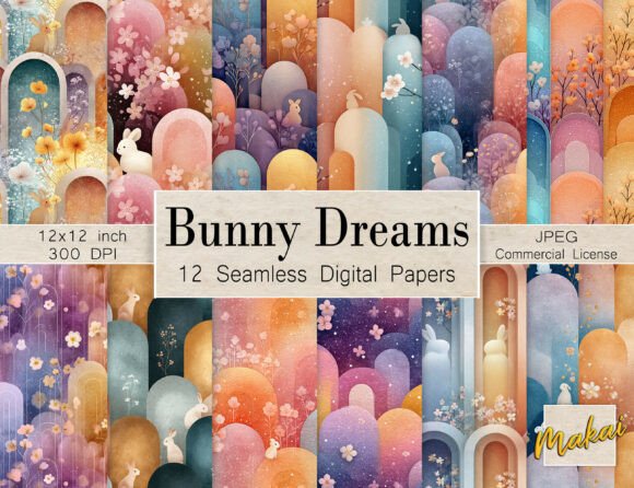 Download 12 Seamless Dreamy Easter Bunny Patterns - Patterns Collection