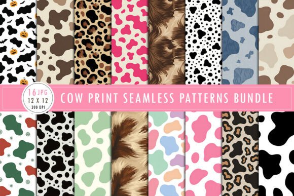 Download Cow Print Seamless Patterns Bundle - Patterns Collection