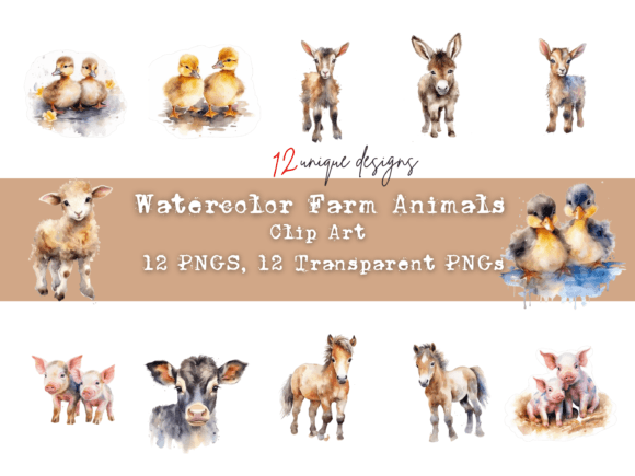 Download Adorable Watercolor Baby Farm Animals - Premium Resources
